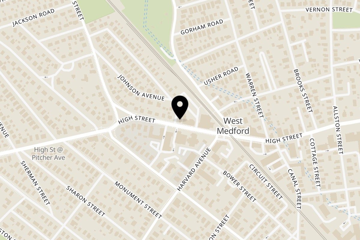 Map showing the location of Amore Pizza on 509A High Street in Medford